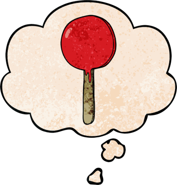 bir insan tarafından çizilmiş grunge desenli düşünce baloncuklu çizgi film lolipopu.