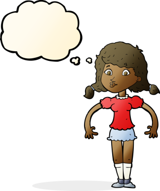 Bir insan tarafından çizilmiş düşünce balonlu güzel kız.