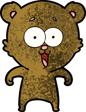 Bir insan tarafından çizilmiş gülen oyuncak ayı çizgi filmi.