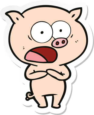 Bir insan tarafından çizilmiş domuz çizgi filmi etiketi.