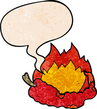 bir insan tarafından çizilmiş, konuşma baloncuklu sıcak kırmızı biber çizgi filmi.