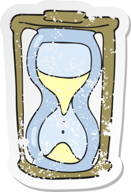 İnsan tarafından çizilmiş bir çizgi film kum saatinin gerilimli retro yapıştırması.