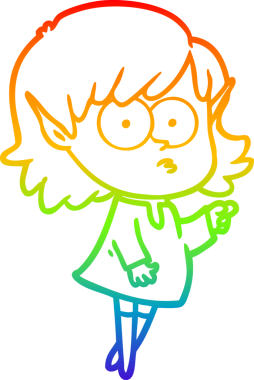 Gökkuşağı gradyan çizgi çizimi Bir insan tarafından çizilmiş bir elf kızı