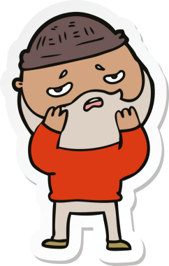 Bir insan tarafından çizilmiş sakallı endişeli bir karikatür çıkartması.