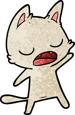 Bir insan tarafından çizilmiş konuşan kedi çizgi filmi.