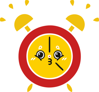 Bir insan tarafından çizilmiş alarm saatinin düz renk retro karikatürü