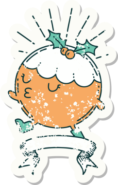 Bir insan tarafından çizilmiş dövme stili puding karakterinin eski bir çıkartması.