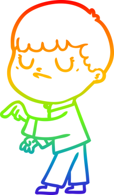 Gökkuşağı gradyan çizgi çizimi bir insan tarafından çizilmiş huysuz bir çocuk