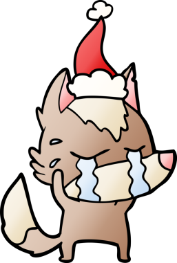 Bir insan tarafından çizilmiş Noel Baba şapkası giymiş ağlayan bir kurdun gradyan çizimi.