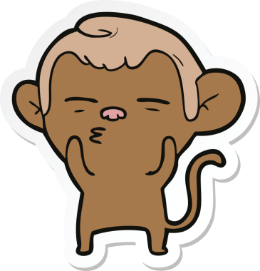 Bir insan tarafından çizilmiş şüpheli bir maymunun çıkartması.