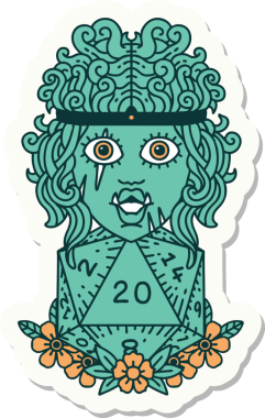 Bir insan tarafından çizilmiş 20 zarlı bir ork barbarının çıkartması.