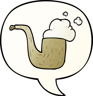 bir insan tarafından çizilmiş, konuşma baloncuklu eski bir sigara piposu.