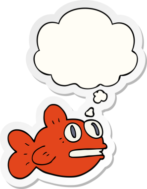 Düşünce baloncuklu karikatür balığı insan tarafından çizilmiş bir çıkartma.