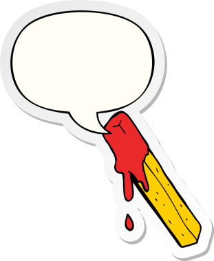 Bir insan tarafından çizilmiş konuşma kabarcığı çıkartması ile kızartılmış çizgi film.