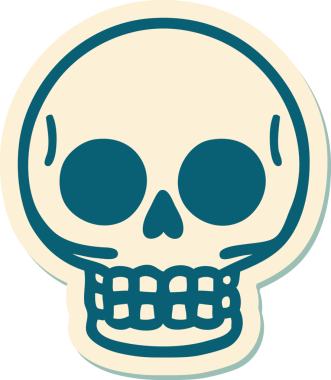 Bir insan tarafından çizilmiş bir kafatasının geleneksel stiliyle dövme çıkartması.