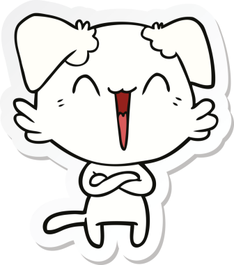 Bir insan tarafından çizilmiş mutlu bir köpek çizgi filminin çıkartması.