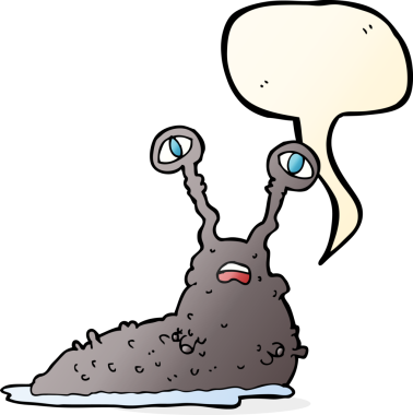 Bir insan tarafından çizilmiş konuşma balonlu iğrenç bir çizgi film sümüklüböceği.