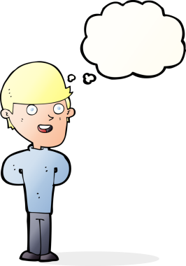 Bir insan tarafından çizilmiş düşünce balonlu mutlu adam çizgi filmi.