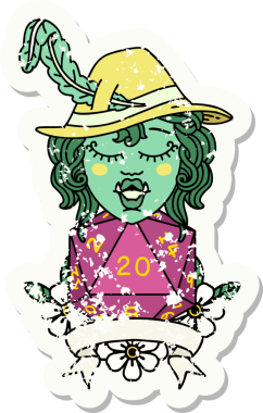 Retro Dövme Biçimi Bir insan tarafından çizilmiş 20 zarlı yarım ork ozanı