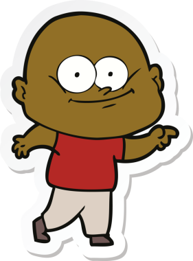 Bir insan tarafından çizilmiş kel bir adamın çıkartması.