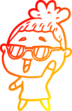 Bir insan tarafından çizilmiş gözlük takan mutlu bir kadının çizgi çizimi.