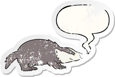 Konuşma baloncuğu olan çizgi film porsuğu bir insan tarafından çizilmiş sıkıntılı eski bir çıkartma