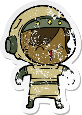 Bir insan tarafından çizilmiş mutlu bir uzay kızının sıkıntılı çıkartması.