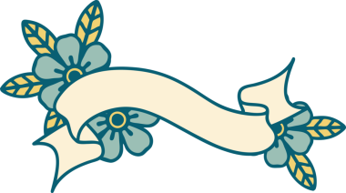 İkonik dövme tarzı bir afiş ve bir insan tarafından çizilmiş çiçekler.