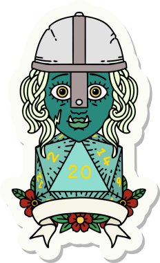 Bir insan tarafından çizilmiş 20 zarlı yarım ork savaşçısının çıkartması.