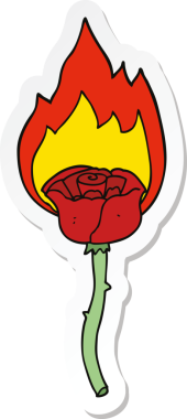 Bir insan tarafından çizilmiş alevli bir gülün çıkartması.