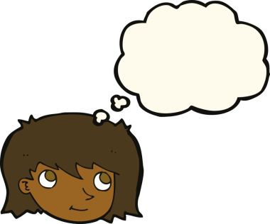 Bir insan tarafından çizilmiş düşünce baloncuklu kadın yüzü.