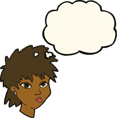 Bir insan tarafından çizilmiş düşünce baloncuğu olan meraklı kız.