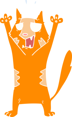 Bir insan tarafından çizilmiş düz renk çizgi film panikleyen kedi