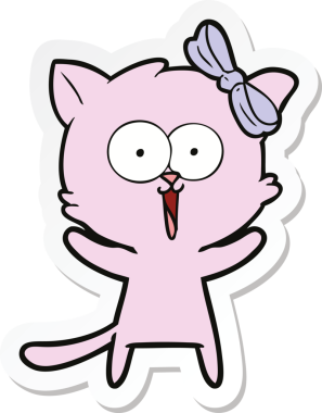 Bir insan tarafından çizilmiş çizgi film kedisinin çıkartması.