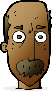 Bir insan tarafından çizilmiş bıyıklı bir çizgi film adamı.