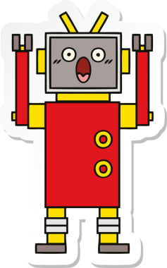 Bir insan tarafından çizilmiş şirin çizgi film robotunun çıkartması.