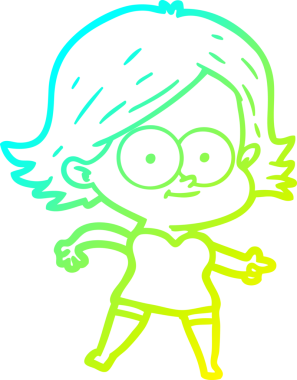 Bir insan tarafından çizilmiş mutlu çizgi film kızı çizimi.