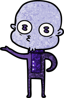 Bir insan tarafından çizilmiş garip kel uzay adamı çizgi filmi.