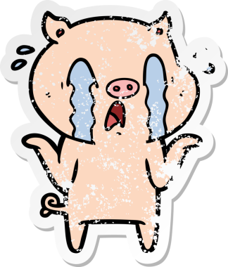 Bir insan tarafından çizilmiş ağlayan domuz çizgi filminin hüzünlü çıkartması.