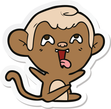 Bir insan tarafından çizilmiş çılgın bir maymun çıkartması.