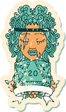 Retro Dövme Biçimi Yarı Ork Barbar Karakteri Bir insan tarafından çizilmiş doğal 20 zar