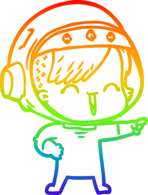 Gökkuşağı gradyan çizimi mutlu bir uzay kızının çizimi bir insan tarafından çizilmiş