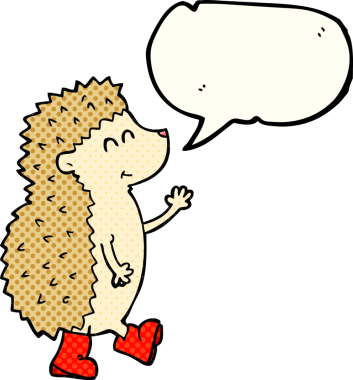 Bir insan tarafından çizilmiş şirin el yazması çizgi roman konuşma balonu kirpisi.