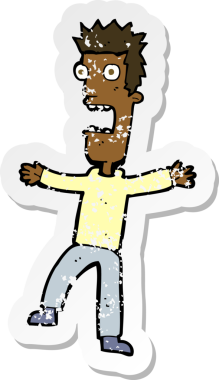 Bir insanın çizdiği korku dolu bir karikatürün gerilimli çıkartması.