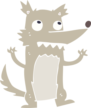 Bir insan tarafından çizilmiş düz renkli çizgi film kurt.