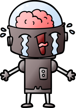 Bir insan tarafından çizilmiş ağlayan robot çizgi film.