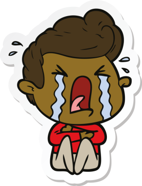 Bir insan tarafından çizilmiş ağlayan bir karikatür çıkartması.