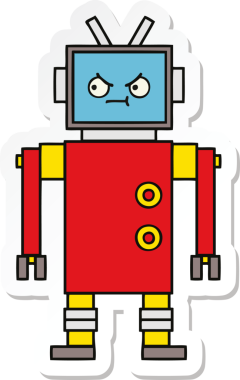 Bir insan tarafından çizilmiş şirin çizgi film robotunun çıkartması.