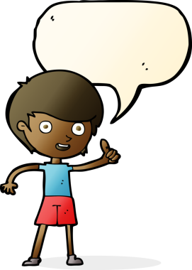 Çizgi filmci çocuk, bir insan tarafından çizilmiş konuşma balonuyla baş parmak işareti veriyor.