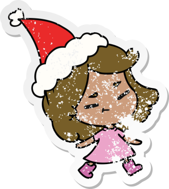 Bir insan tarafından çizilmiş Kawai kızının, sıkıntılı bir Noel çıkartması.